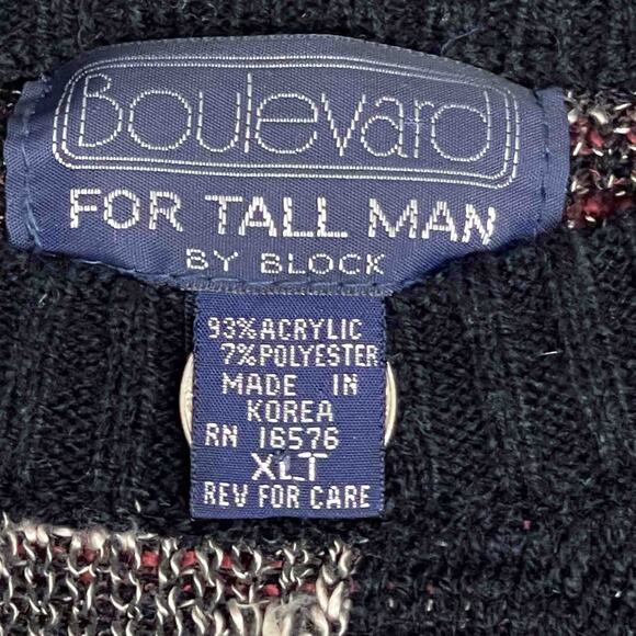 Boulevard By Block Men's Grandpa Crew Neck Sweater XLT Black Red Geometric Knit - Picture 2 of 6